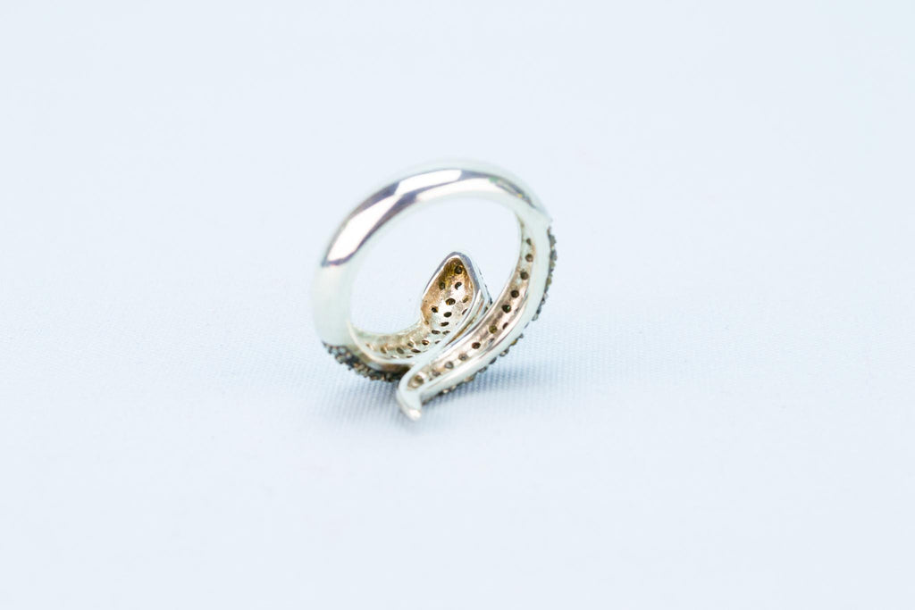 Snake Ring in Sterling Silver with Black CZ Stones