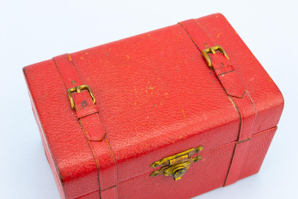 Red Leather Jewellery Box, French 1950s