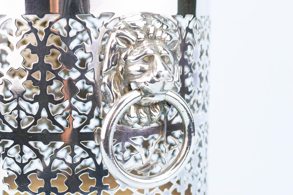 Large Silver Plated Wine Bottle Coaster with Lion Handles