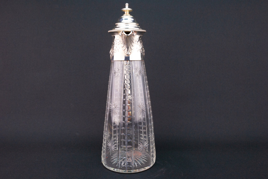 Wine Carafe in Glass and Silver Plate, English 1880s