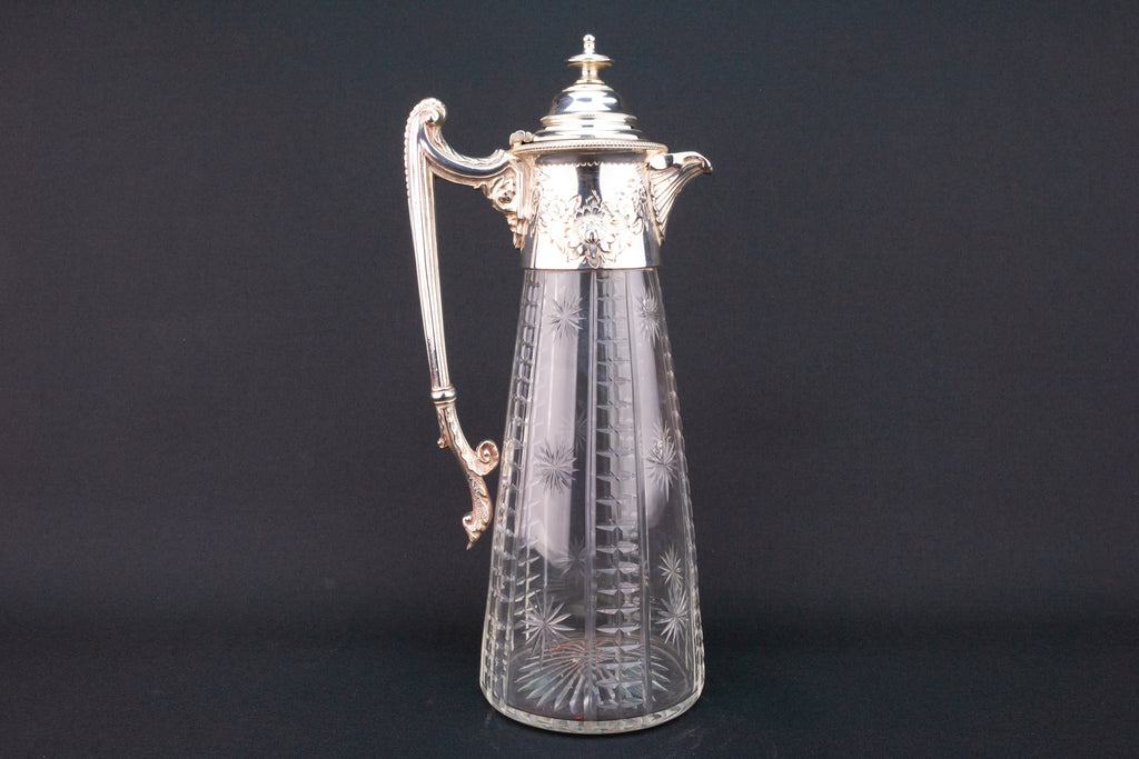 Wine Carafe in Glass and Silver Plate, English 1880s