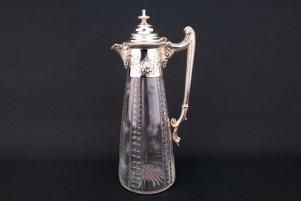 Wine Carafe in Glass and Silver Plate, English 1880s