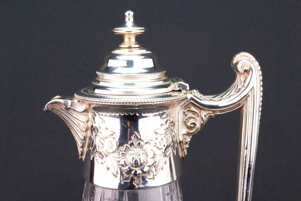 Wine Carafe in Glass and Silver Plate, English 1880s