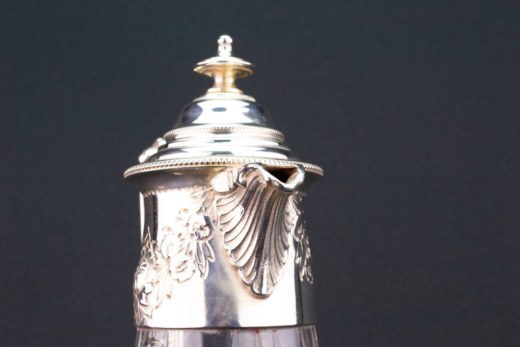 Wine Carafe in Glass and Silver Plate, English 1880s