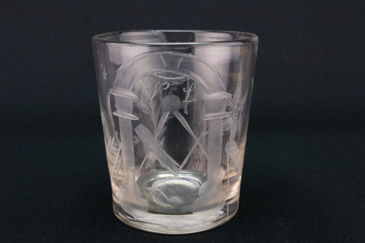 Etched Crystal Whiskey Glasses, English, Late Victorian
