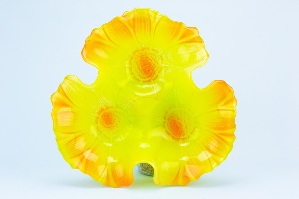 Yellow Sunflowers Serving Bowl in Glass 1970s