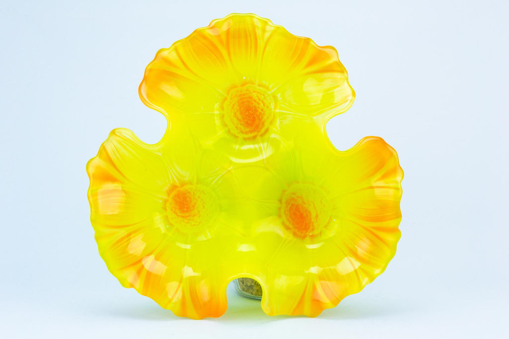 Yellow Sunflowers Serving Bowl in Glass 1970s