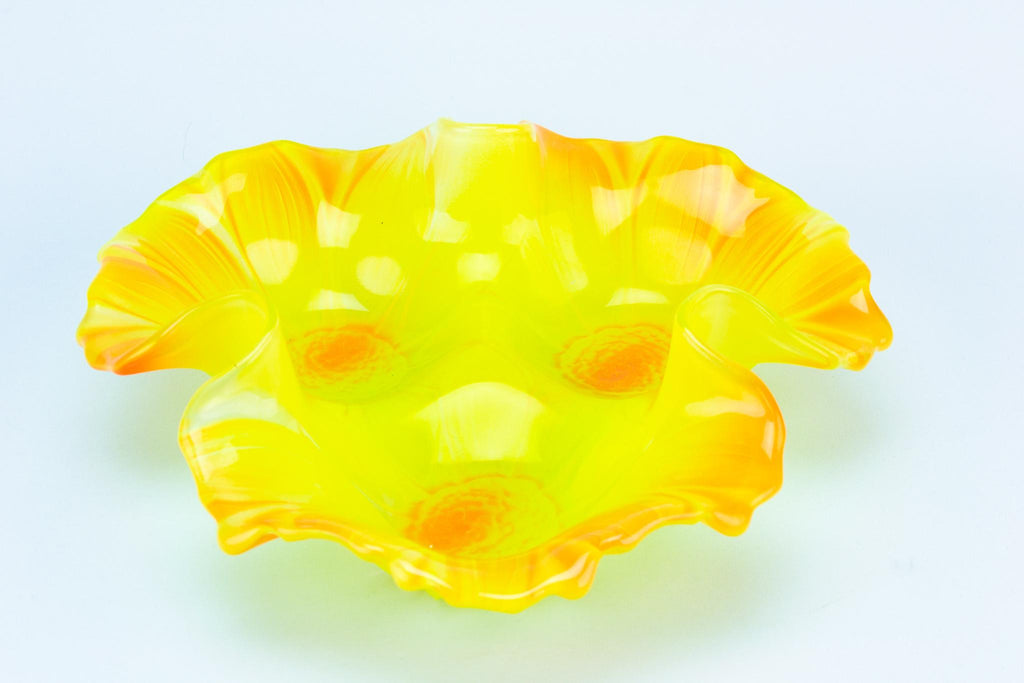 Yellow Sunflowers Serving Bowl in Glass 1970s