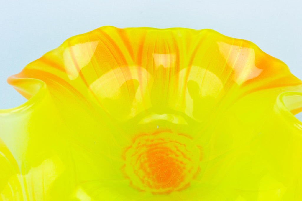 Yellow Sunflowers Serving Bowl in Glass 1970s