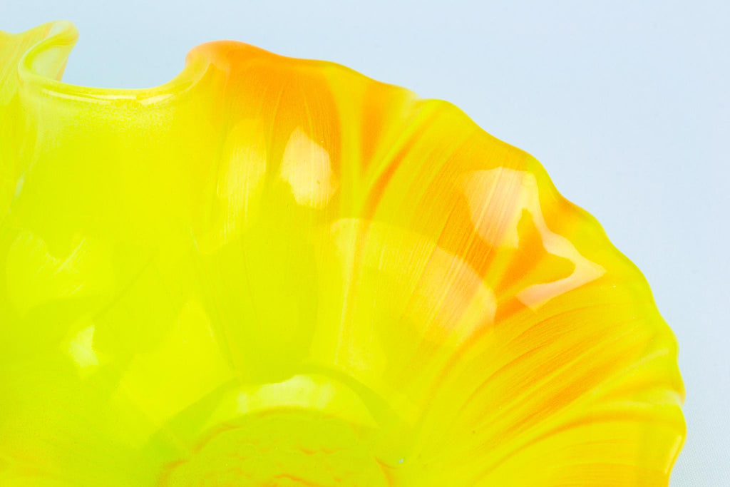 Yellow Sunflowers Serving Bowl in Glass 1970s