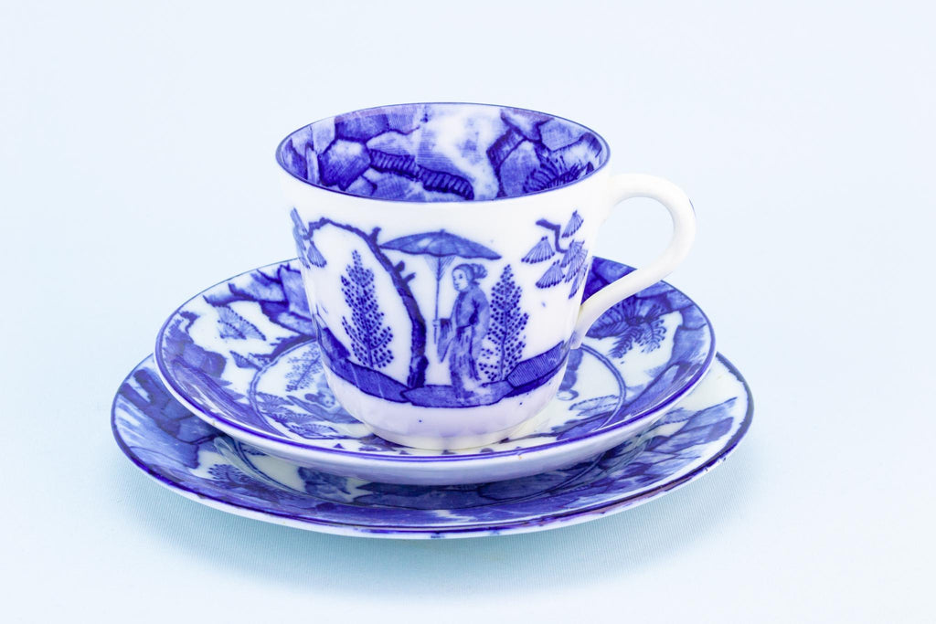 Blue & White Coffee Cup and Plate, English Early 1900s