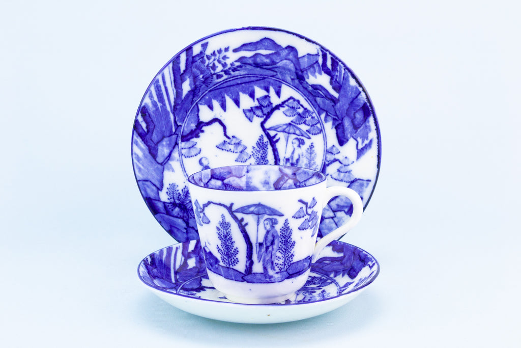 Blue & White Coffee Cup and Plate, English Early 1900s