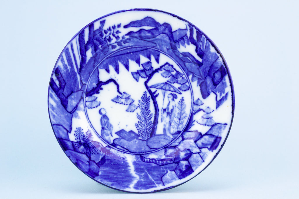 Blue & White Coffee Cup and Plate, English Early 1900s