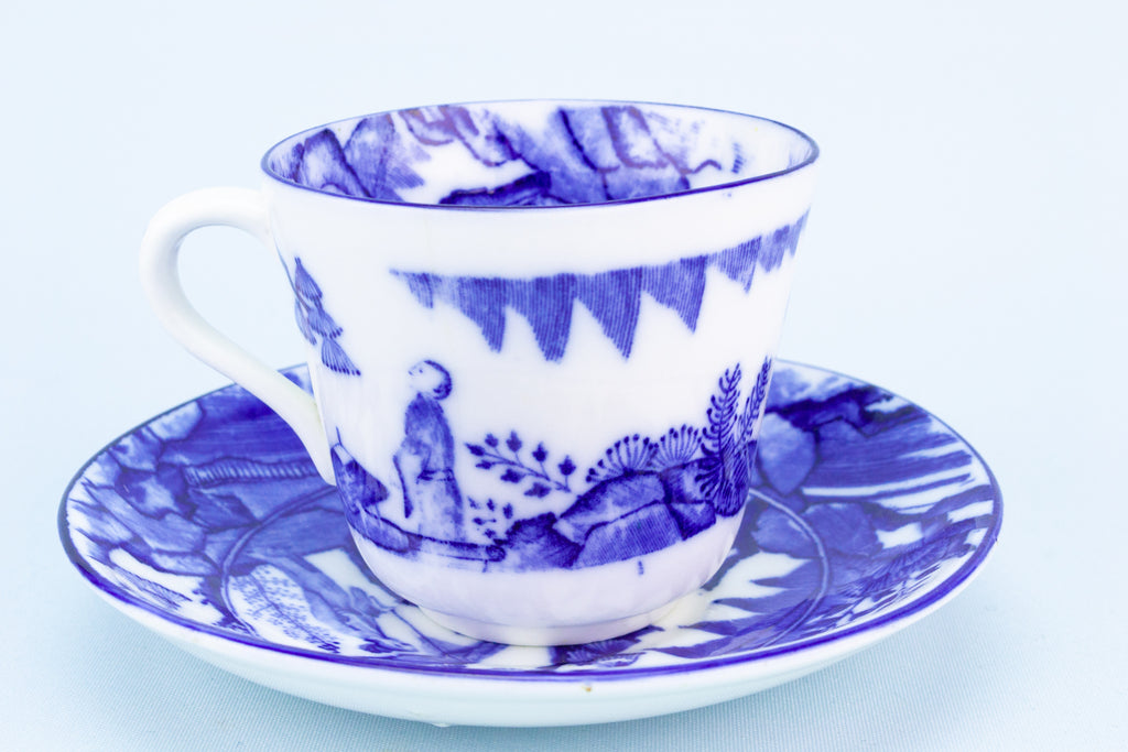 Blue & White Coffee Cup and Plate, English Early 1900s