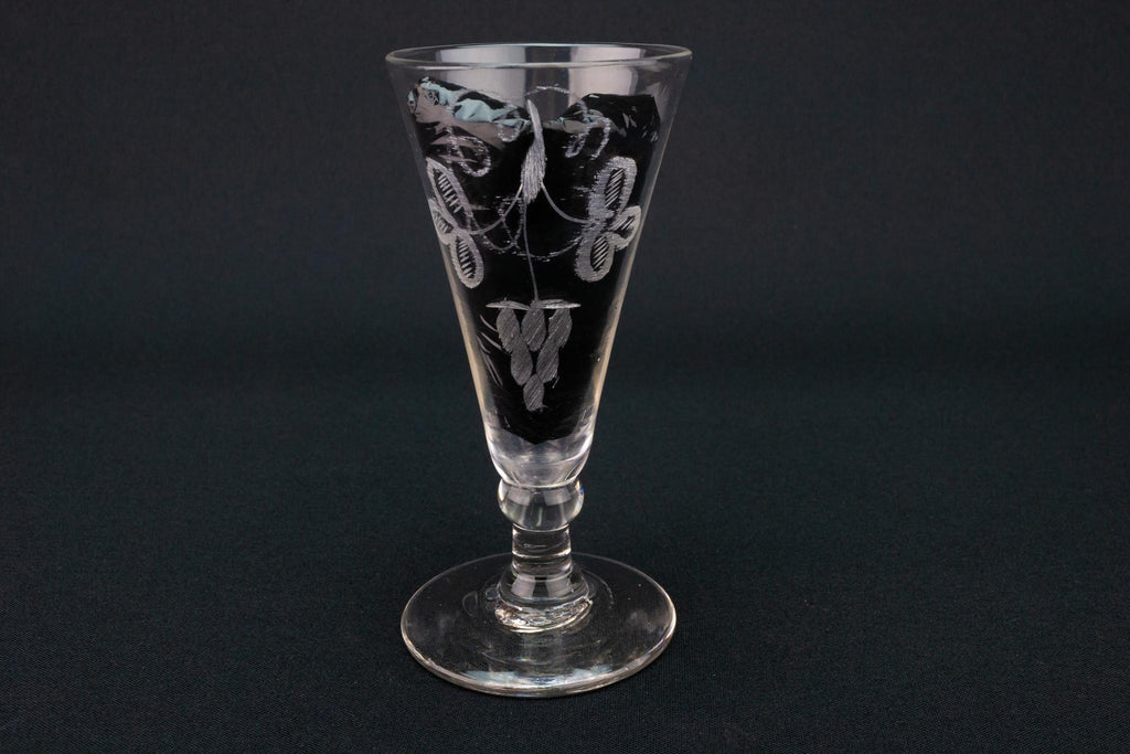 Engraved Dessert Wine Glass, English Circa 1790