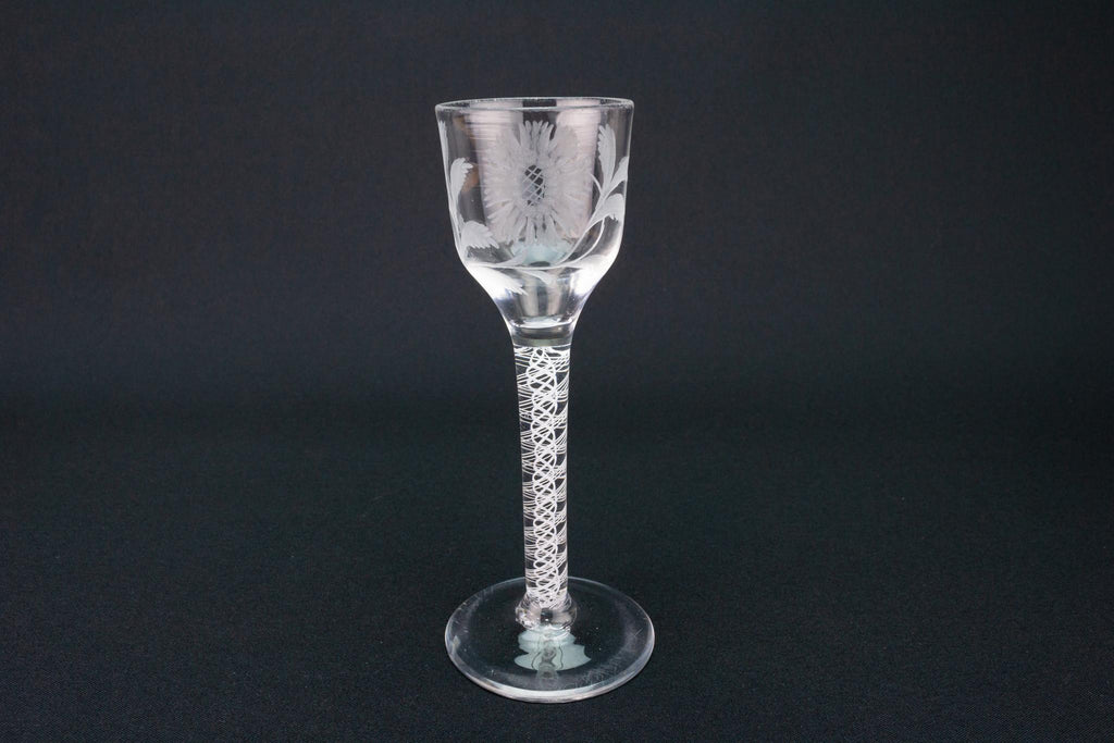 Engraved Small Wine Glass, English Circa 1770