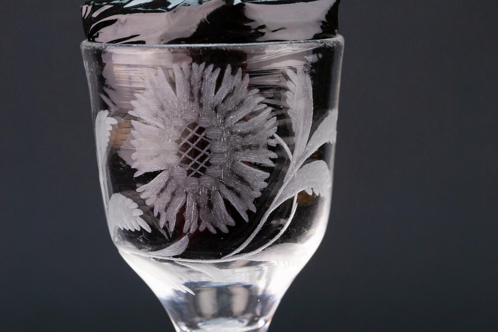 Engraved Small Wine Glass, English Circa 1770