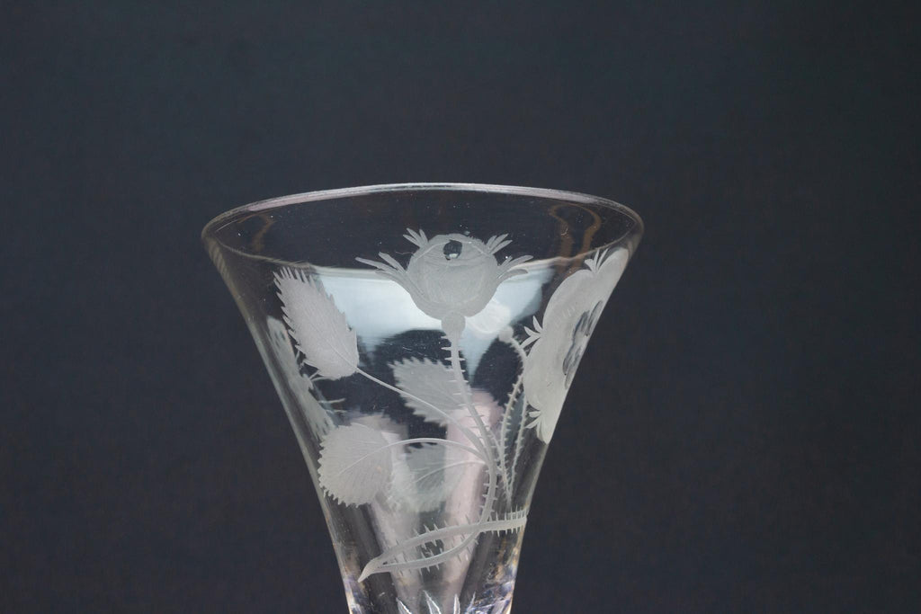 Jacobite Rose Wine Glass, English circa 1750