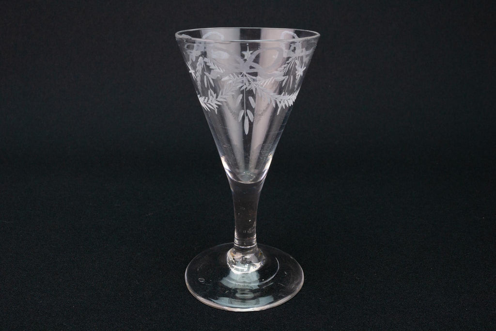 Engraved Dessert Wine Glass, English circa 1780