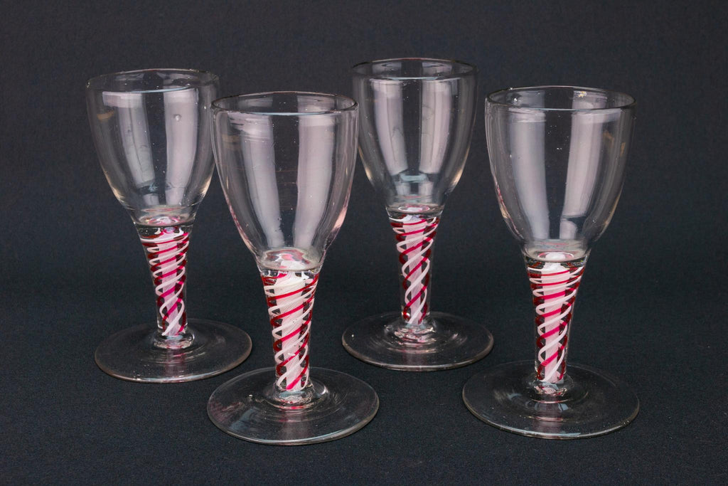 4 Wine Glass on Red Twist Stem circa 1770