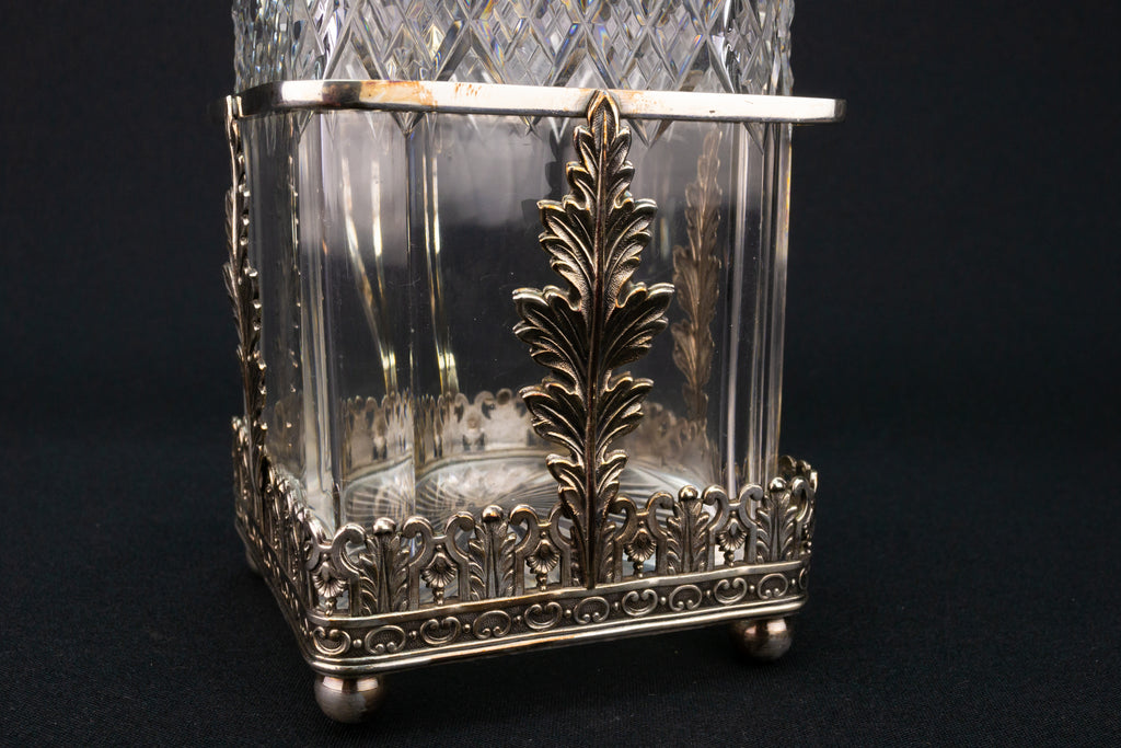 RESERVED for RCH | Square Glass Decanter & Silver Plated Handle 19th Century