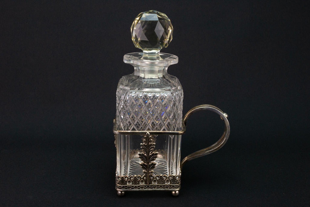 Square Glass Decanter & Silver Plated Handle 19th Century