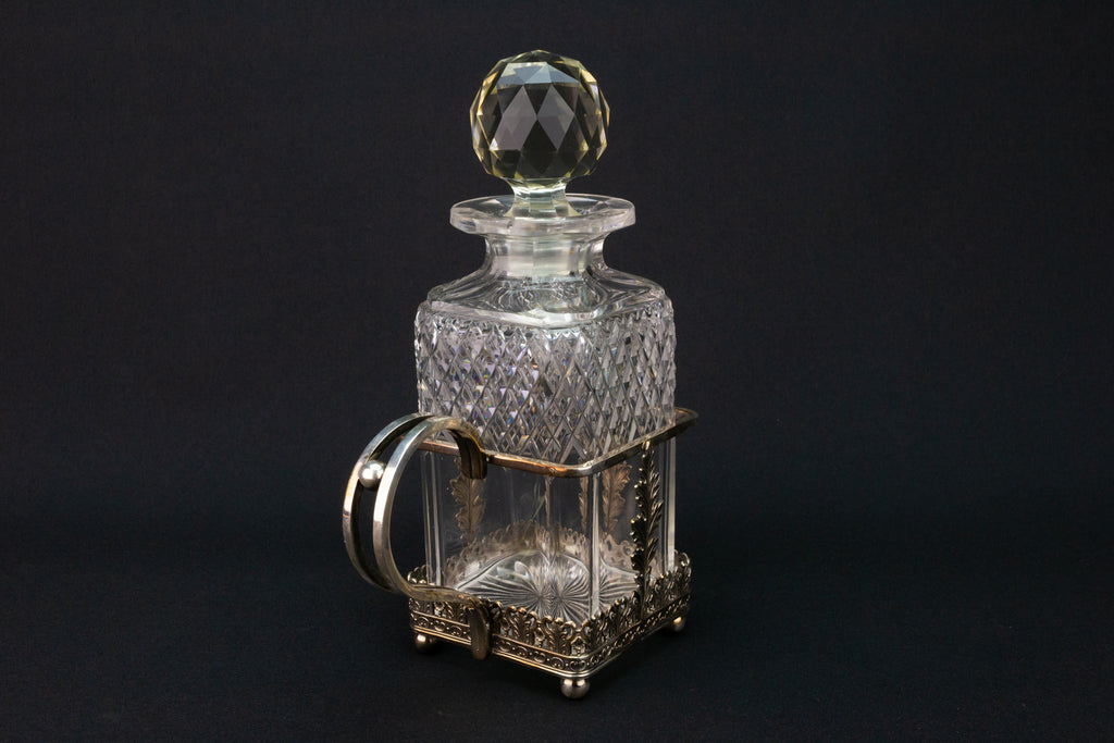 RESERVED for RCH | Square Glass Decanter & Silver Plated Handle 19th Century