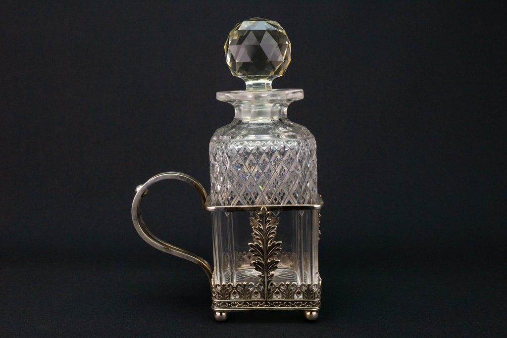 RESERVED for RCH | Square Glass Decanter & Silver Plated Handle 19th Century