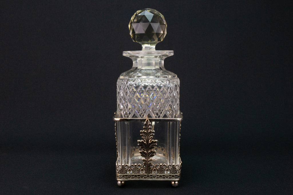 RESERVED for RCH | Square Glass Decanter & Silver Plated Handle 19th Century