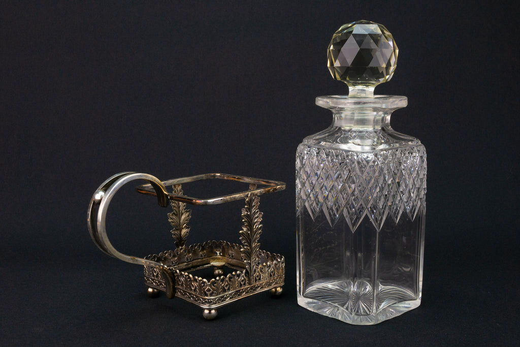 RESERVED for RCH | Square Glass Decanter & Silver Plated Handle 19th Century