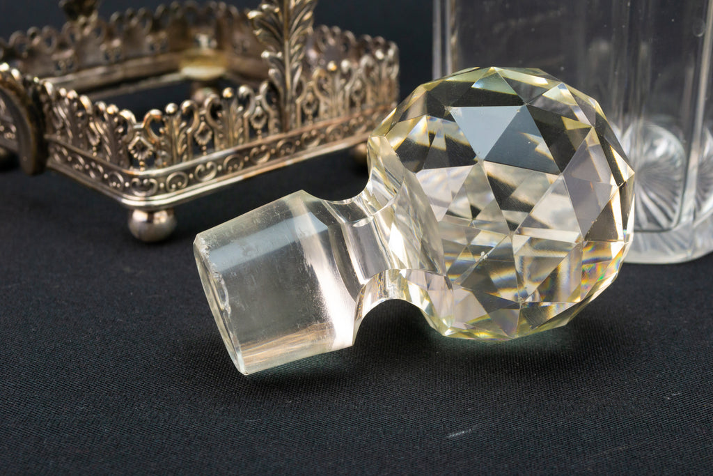 RESERVED for RCH | Square Glass Decanter & Silver Plated Handle 19th Century