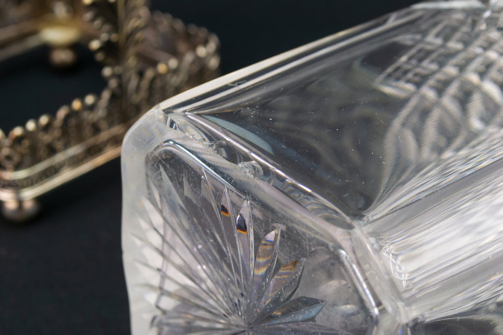 RESERVED for RCH | Square Glass Decanter & Silver Plated Handle 19th Century