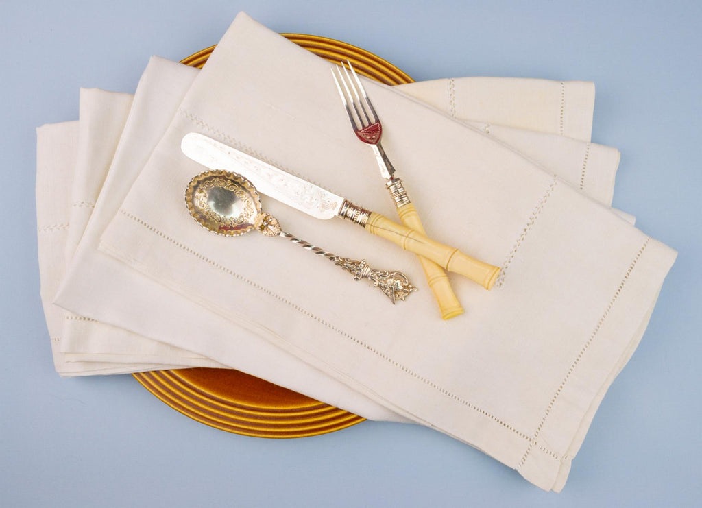 4 Large Linen Napkins, English Early 1900s