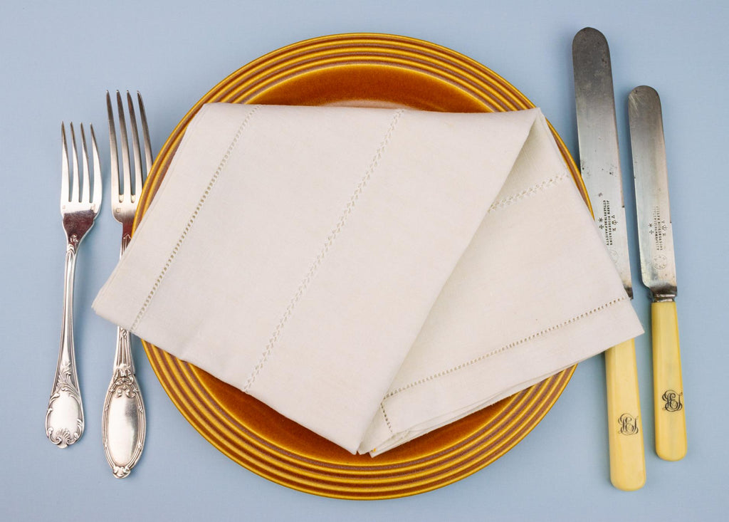 4 Large Linen Napkins, English Early 1900s