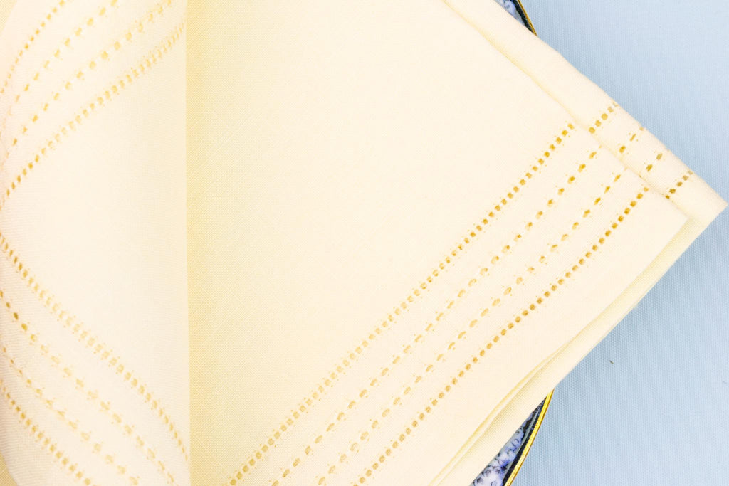 6 Large Linen Napkins with Pulled Threadwork
