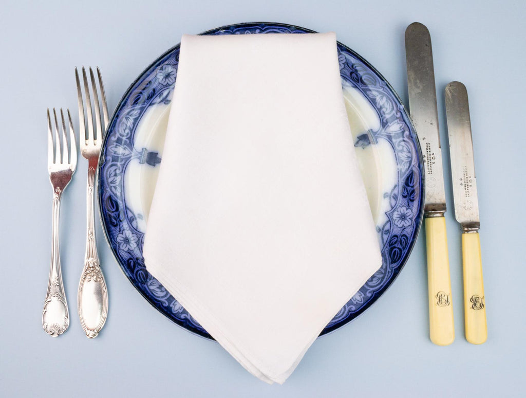 4 Large Woven Damask Linen Napkins, English Circa 1900
