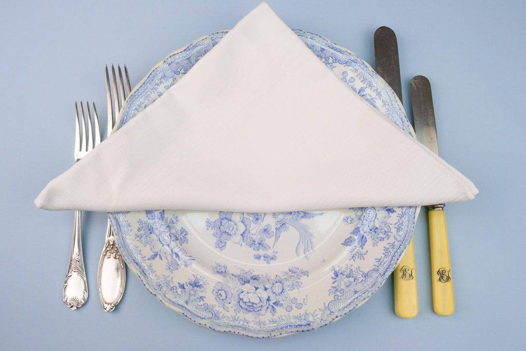 6 White Damask Cotton Napkins, English 1920s