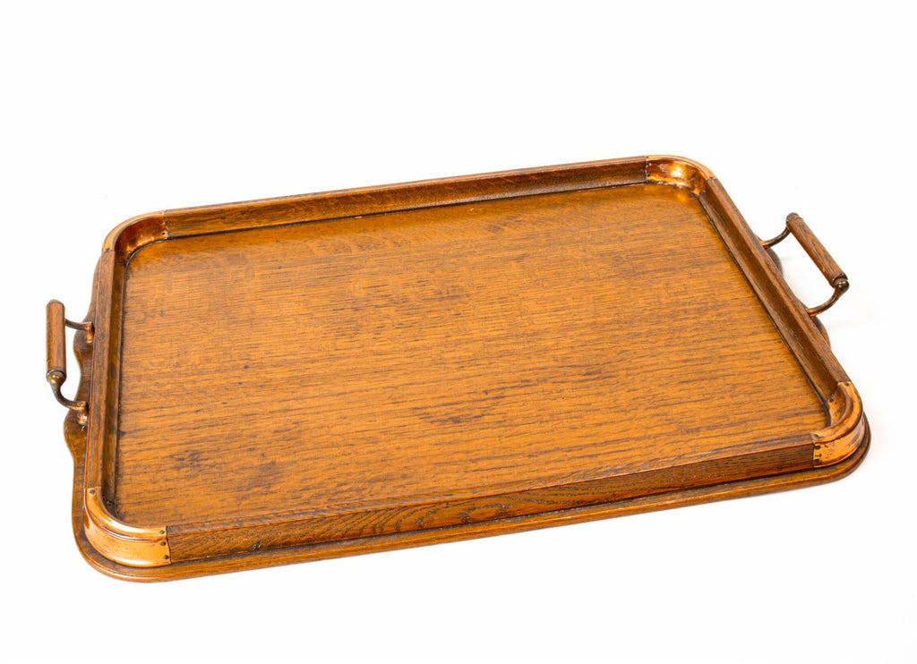 Oak & Copper Tray with Handle, English 1920s