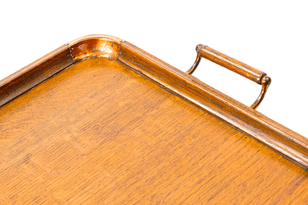 Oak & Copper Tray with Handle, English 1920s