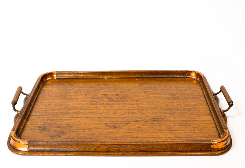 Oak & Copper Tray with Handle, English 1920s