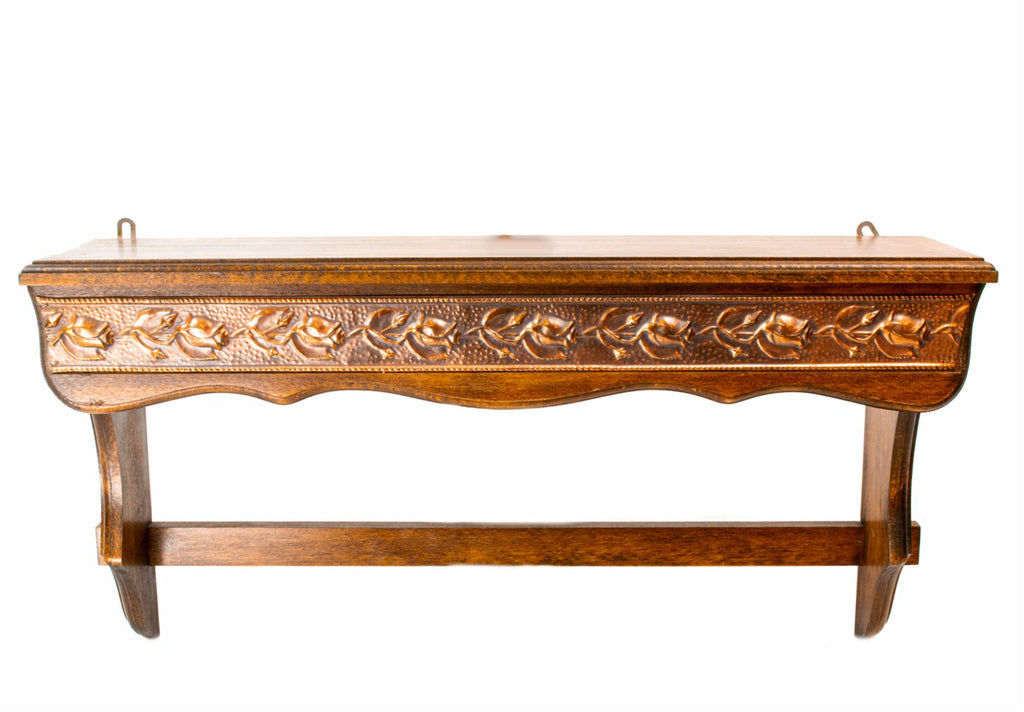 Arts & Crafts Oak and Copper Shelf, English circa 1900