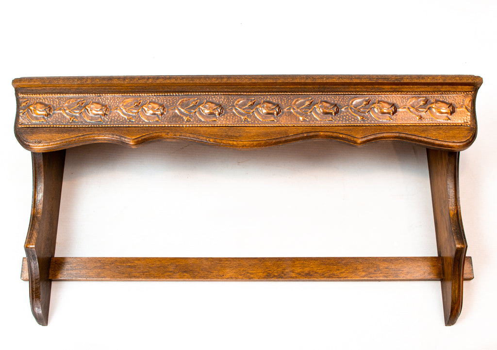 Arts & Crafts Oak and Copper Shelf, English circa 1900