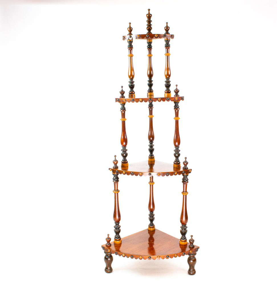 Mahogany & Exotic Woods Corner Shelf Stand, English circa 1870