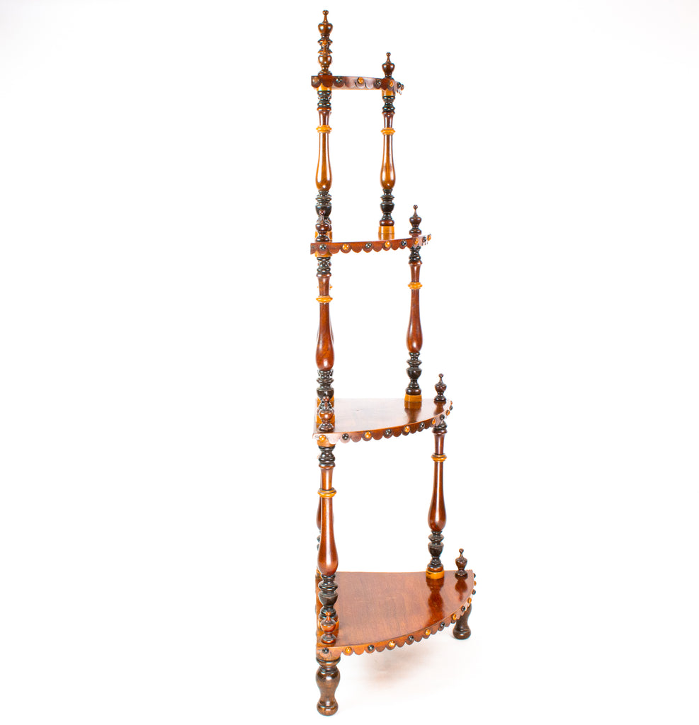 Mahogany & Exotic Woods Corner Shelf Stand, English circa 1870