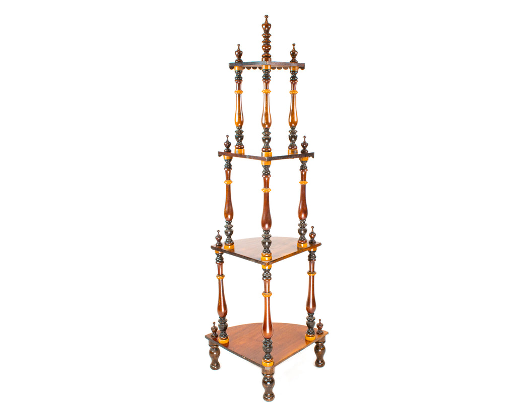 Mahogany & Exotic Woods Corner Shelf Stand, English circa 1870