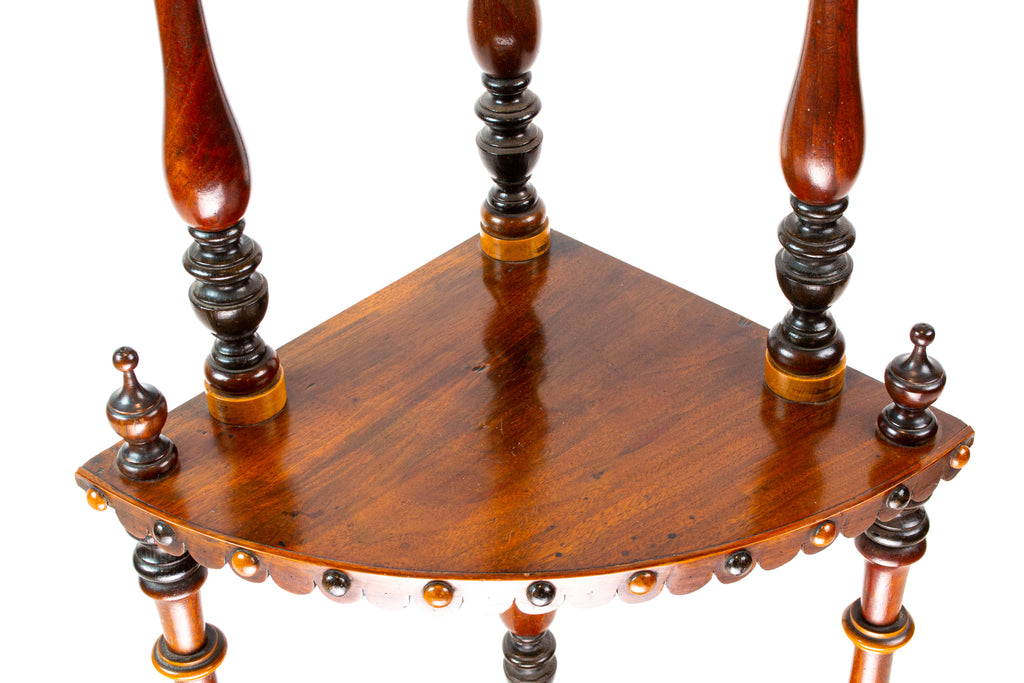 Mahogany & Exotic Woods Corner Shelf Stand, English circa 1870