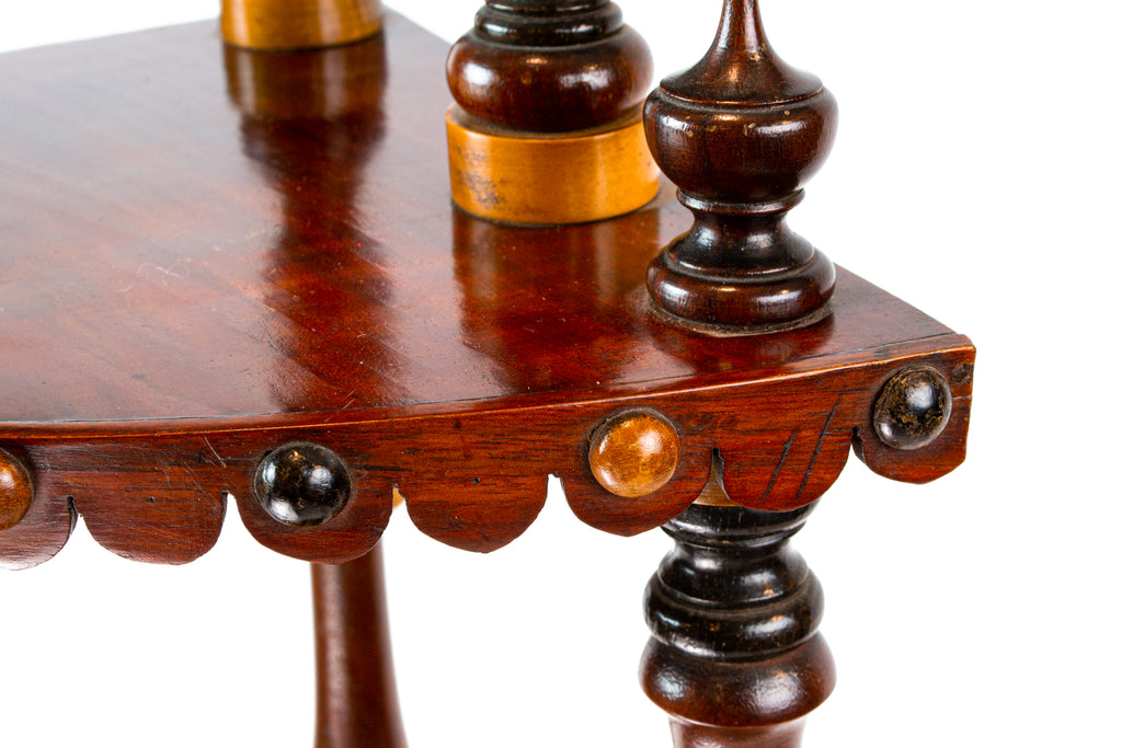 Mahogany & Exotic Woods Corner Shelf Stand, English circa 1870