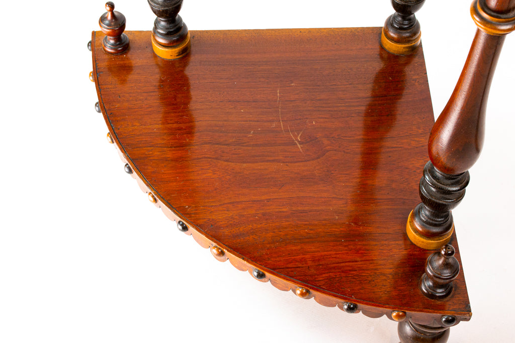 Mahogany & Exotic Woods Corner Shelf Stand, English circa 1870