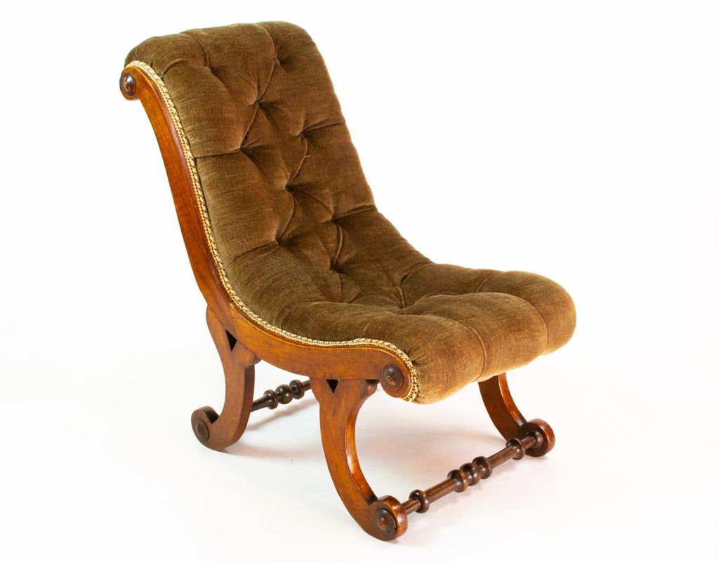 Small Green Walnut Chair, English 19th Century