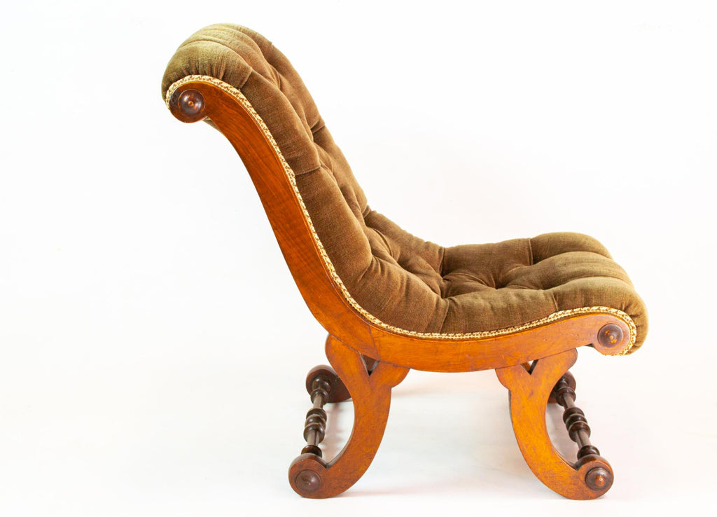 Small Green Walnut Chair, English 19th Century
